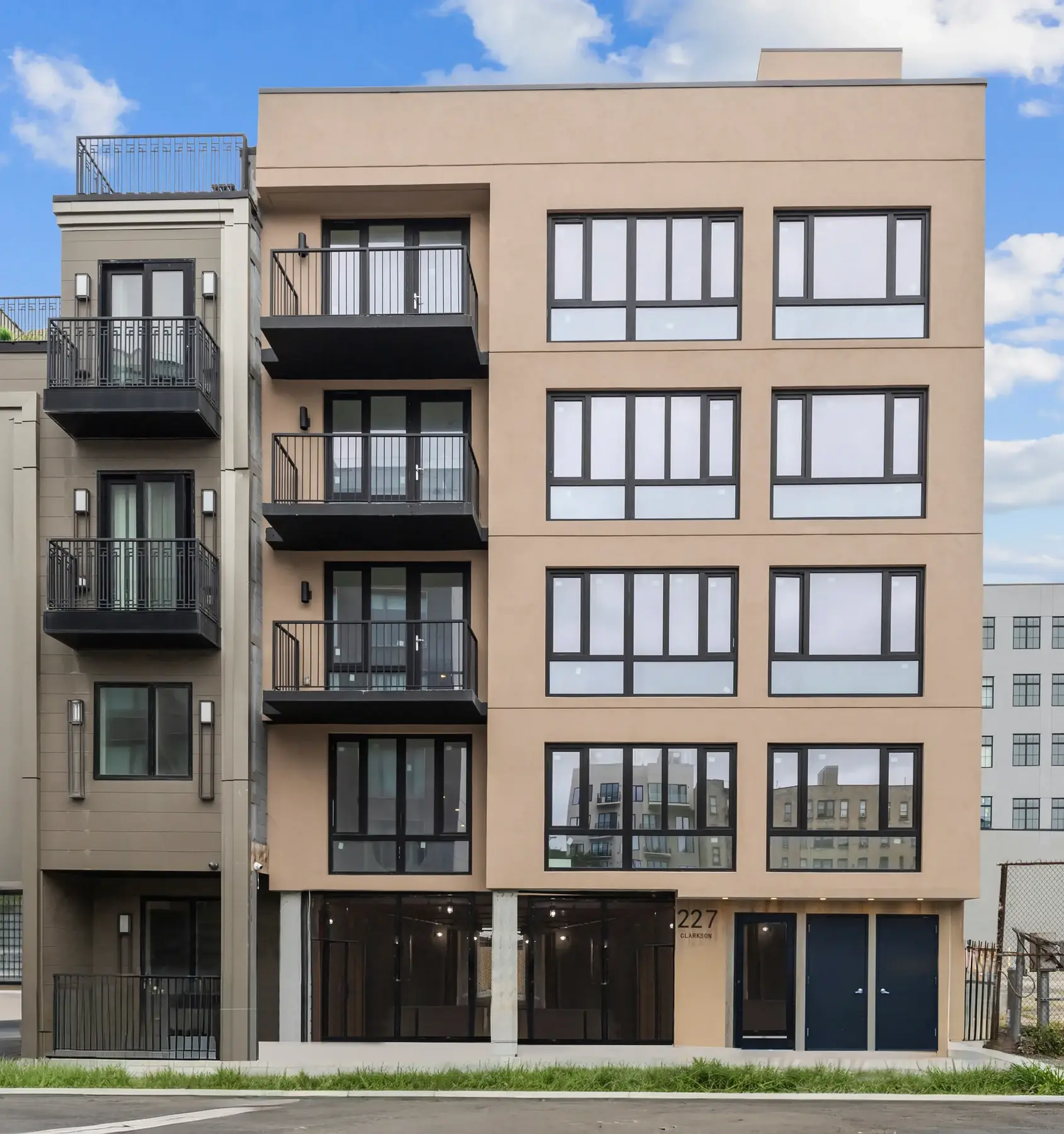 Illustrative cleaned facade rendering based on source photography for 227 Clarkson Ave