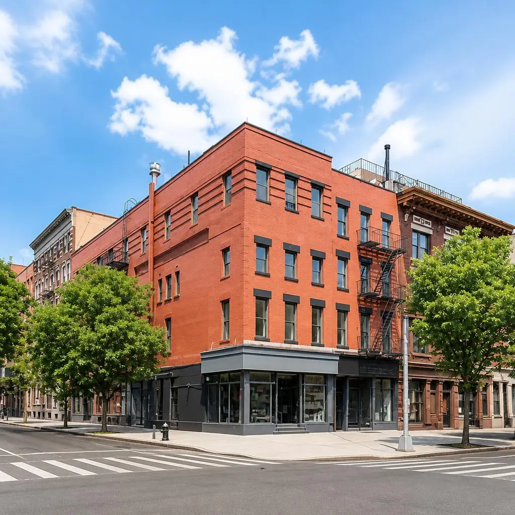 Illustrative cleaned mixed-use facade rendering based on source photography for 339-341 Lenox Ave