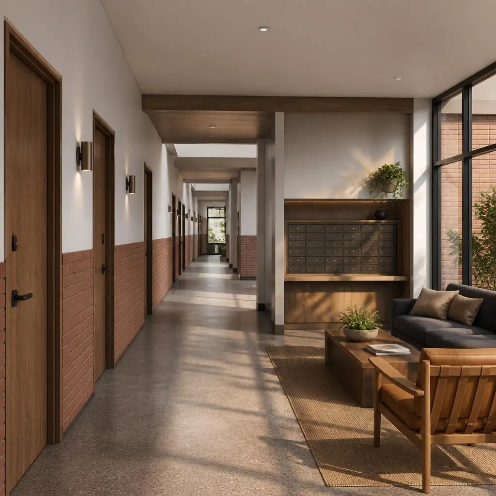 Illustrative shared multi-family lobby and resident amenity interior concept for 73 East 115th St